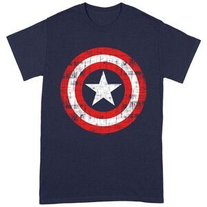 Captain America Unisex Adult Scratched Shield T-Shirt / Navy/Red/White